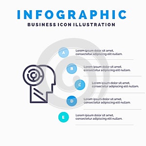Head, Games, Mind, Target Line icon with 5 steps presentation infographics Background