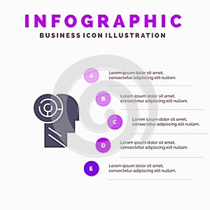 Head, Games, Mind, Target Solid Icon Infographics 5 Steps Presentation Background