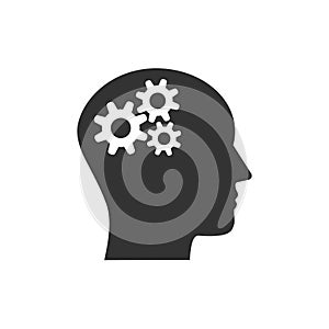Head, gear, solution idea icon. Vector illustration, flat design