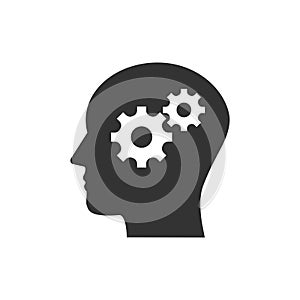 Head, gear, solution idea icon. Vector illustration, flat design