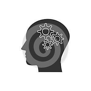 Head, gear, solution idea icon. Vector illustration, flat design