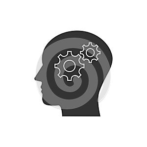 Head, gear, solution idea icon. Vector illustration, flat design