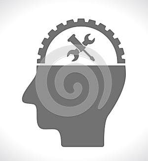 Head with gear tools icon