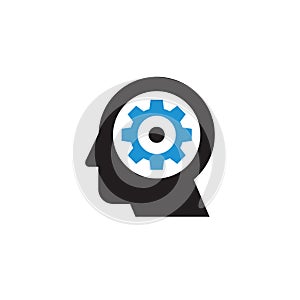 Head and gear - web icon design. SEO sign. Creative idea generation symbol. Vector illustration.