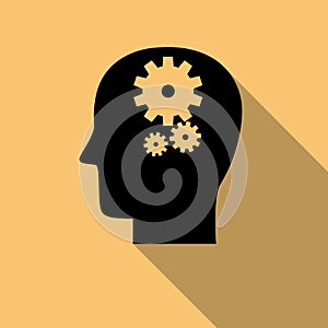 Head with gears, Brain activity icon with long shadow
