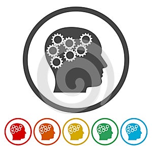 Head with gears concept, Vector logo gears in head, 6 Colors Included