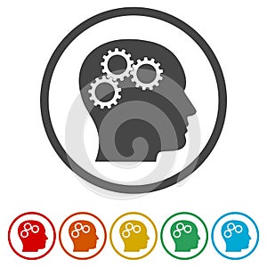 Head with gears concept, Vector logo gears in head, 6 Colors Included