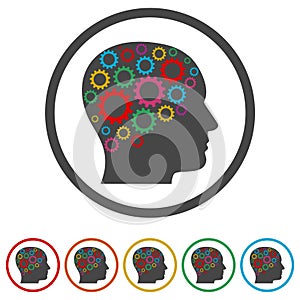 Head with gears concept, Vector logo gears in head, 6 Colors Included
