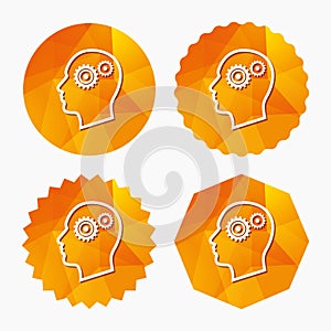 Head with gears sign icon. Male human head.