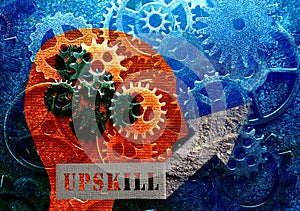 Head and gears with Upskill text