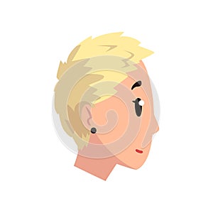 Head of girl with short blonde hair, profile of young woman with fashion hairstyle vector Illustration on a white