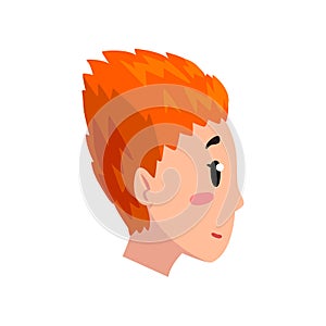 Head of girl with short red dyed hair, profile of young woman with fashion hairstyle vector Illustration on a white