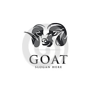 Head goat logo design,vector template modern,silhouette head goat,farm logo,animal logo in white background