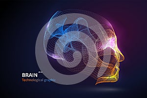 Head graphic made of streamlined particles, vector illustration