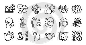 Head, Handshake and Like line icons set. Vector