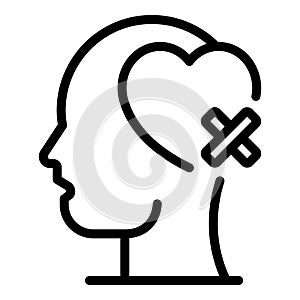 Head heart with band aid icon, outline style