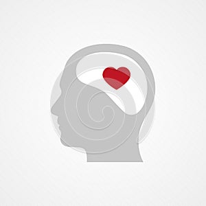 Head and heart shape. Concept of emotional intelligence, feelings, love. Vector illustration, flat design