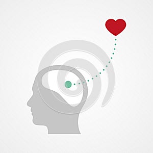 Head and heart shape. Concept of emotional intelligence, feelings, love. Vector illustration, flat design