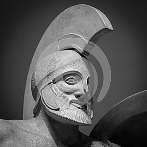 Head in helmet Greek ancient sculpture of warrior