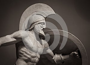 Head in helmet Greek ancient sculpture of warrior