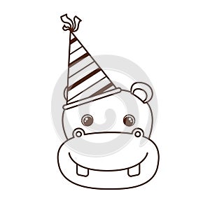 Head of hippo with party hat on white background