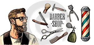 Head hipster and equipment for BarberShop photo