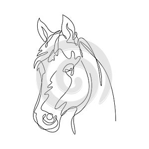 The head of a horse drawn with one solid line in a minimalist style