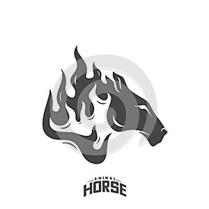 Head Horse logo design vector. Horse Fire logo template. Illustration Vector