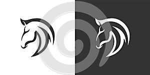 Head horse vector logo design on black and white background