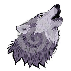 Head of a howling wolf on the moon isolated on a white background. Vector graphics
