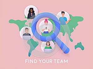 Head hunting concept. Human resource and recruitment for business.Finding your own dream team. 3D Web Vector Illustrations