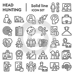 Head hunting line icon set. Job and office collection or sketches, symbols. Corporate business signs for web, outline