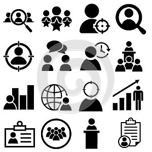 Head Hunting Related Vector Icon set. Contains such Icons as Career growth, Candidate, Search, CV, Card Index, Outsource and more