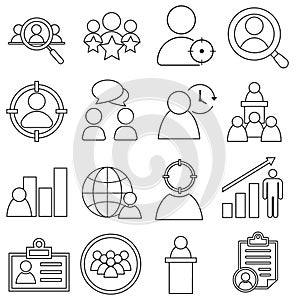 Head Hunting Vector Icon set. Contains such Icons as Career growth, Candidate, Search, CV, Card Index.