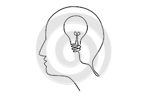 Head idea with  light bulb inside human head, creating new idea concept, vector illustration