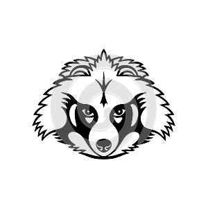 Head of a Japanese Raccoon Dog or Tanuki Front View Mascot Black and White