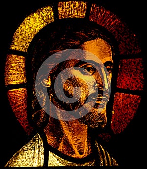 Head of Jesus Christ in stained glass