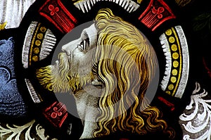 The head of Jesus Christ in stained glass