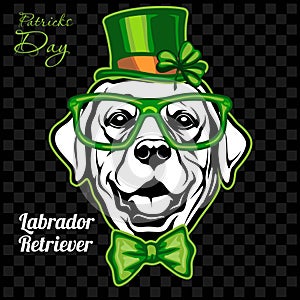 Head of a Labrador Retriever Dog and elements of St. Patricks Day. Vector illustration isolated on dark