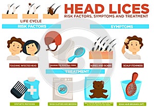 Head lice risk factors symptoms and treatment poster vector