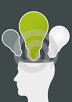 Head with light bulb ideas