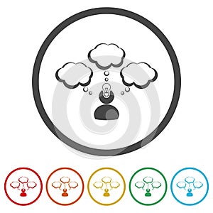 Head Light Bulb Thought cloud Idea icons in color circle buttons