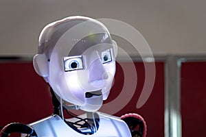 Head with the lightning eyes of humanoid robot