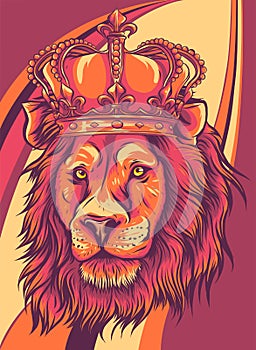 Head of a lion with a crown vector illustration
