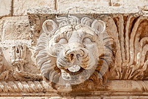 Head of the lion, Roman wall ornament at Bacchus temple, Bekaa Valley, Baalbek, Lebanon photo