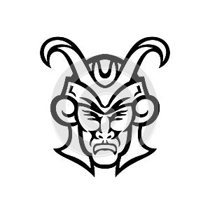 Head of Loki Norse God Front View Mascot Black and White
