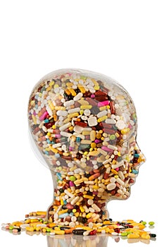 Head made of glass with tablets
