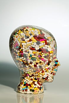 Head made of glass with tablets