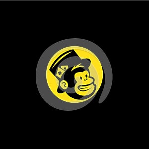 Head of a magician monkey vector, inside a yellow circle