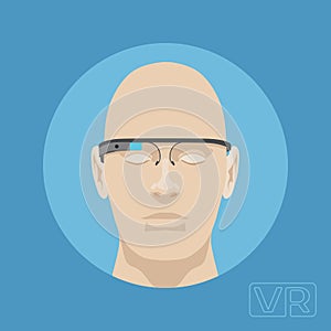 Head of a man with augmented reality glasses